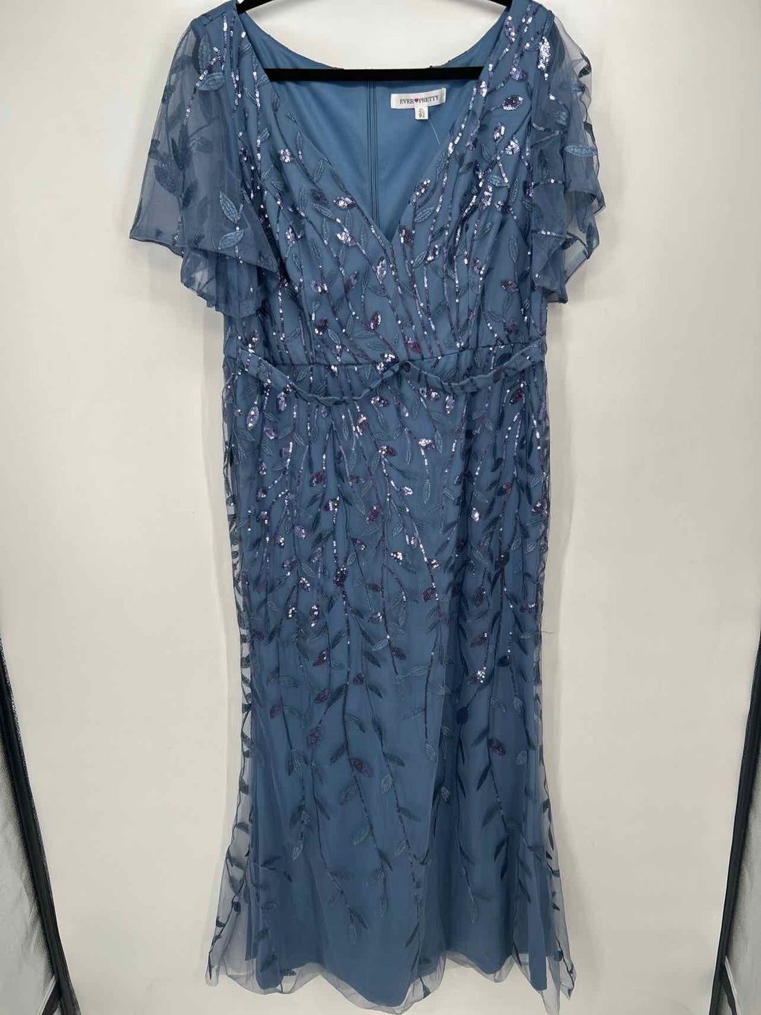 Ever Pretty Size 20 Dusty Blue Mesh & Sequins Short Sleeve Dress