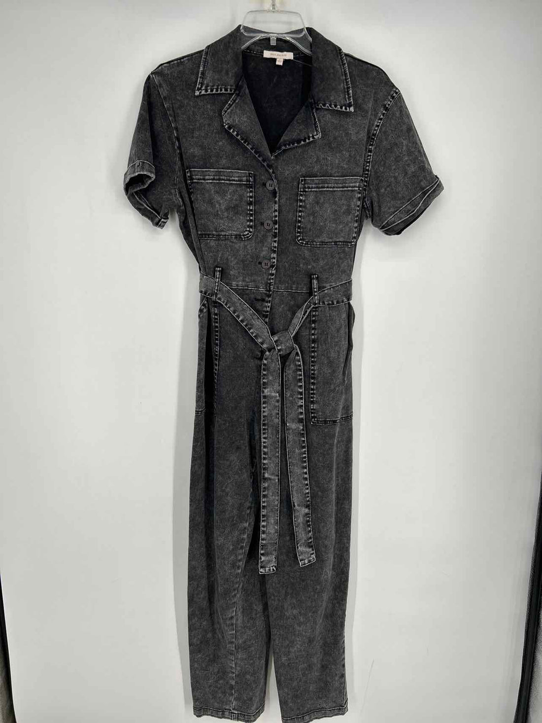 Skies are Blue Size L Charcoal Denim Short Sleeve Jumpsuit