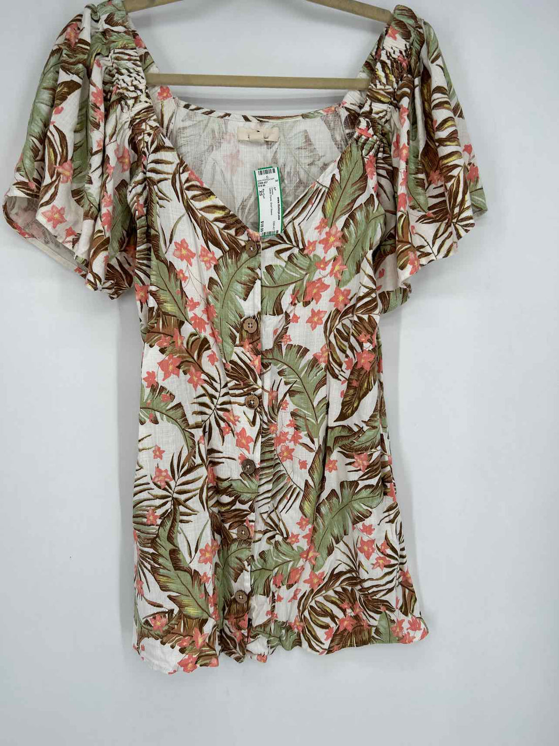 Rip Curl Size XS White Floral Short Sleeve Dress