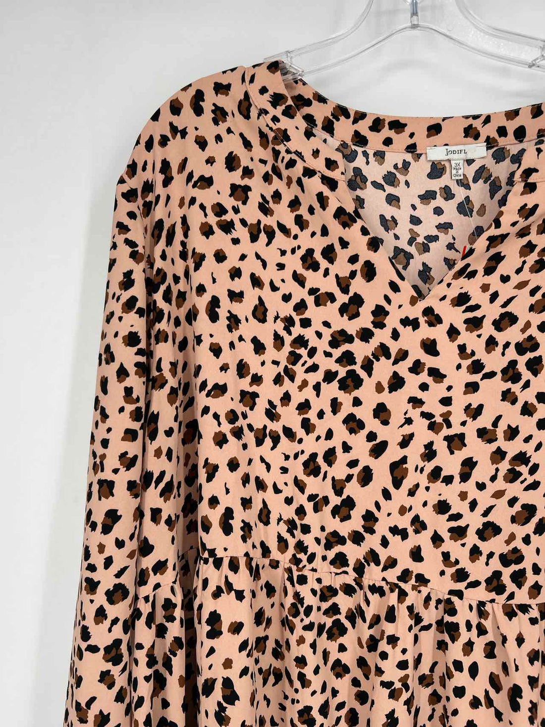Jodifl Size 3X Peach leopard Long Sleeve Dress