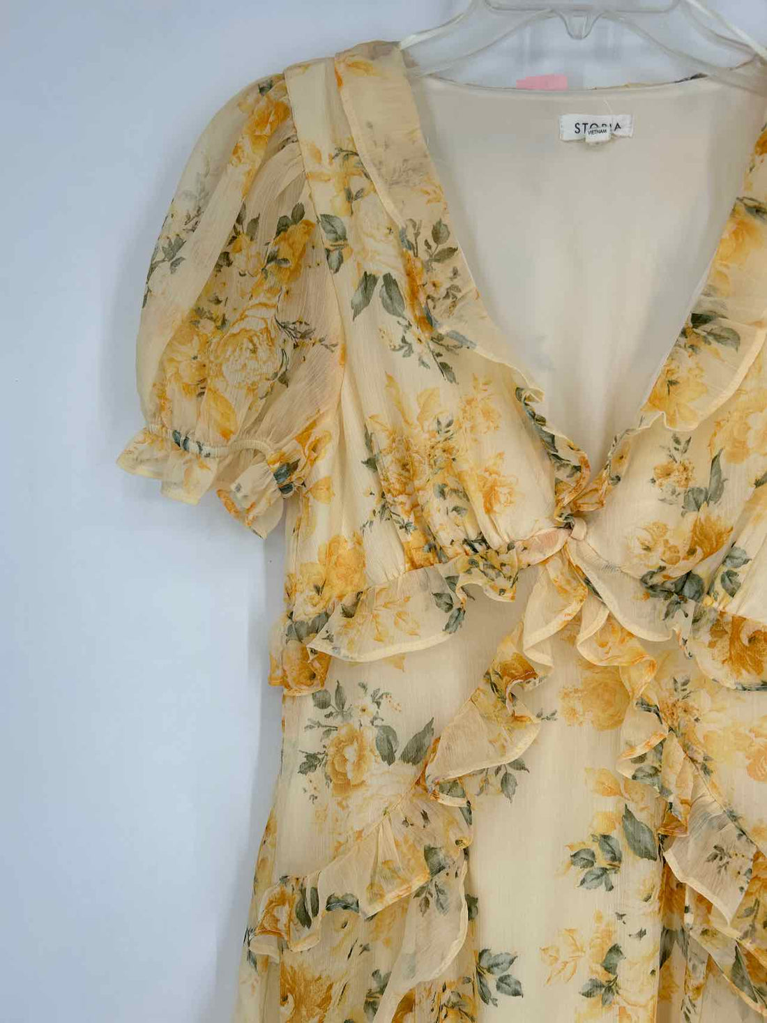 Storia Size L Yellow Floral Short Sleeve Dress