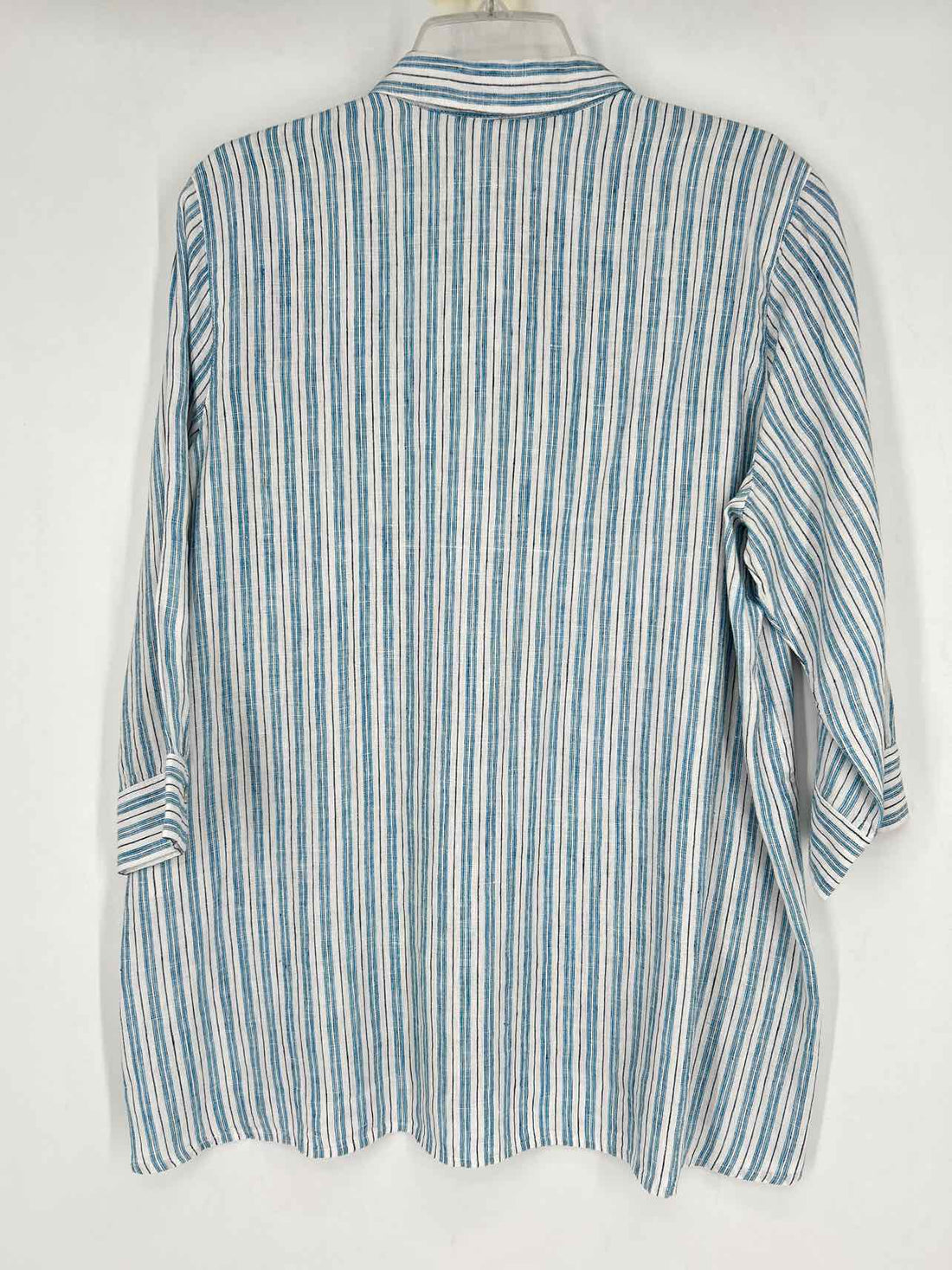 J Jill Love Linen Size M White & Blue Striped Long Sleeve