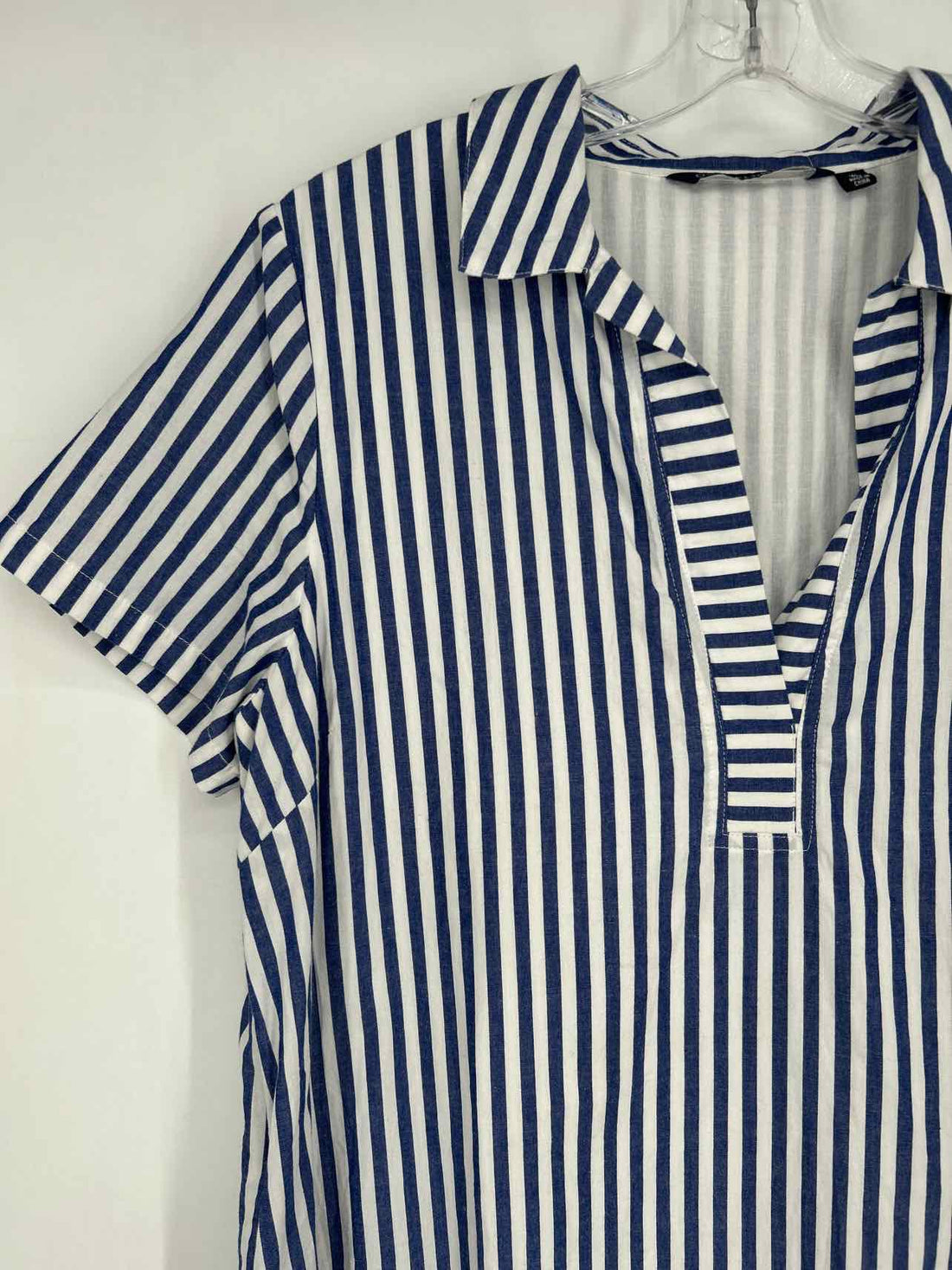 Duffield Lane Size XL White & Navy Striped Short Sleeve Dress