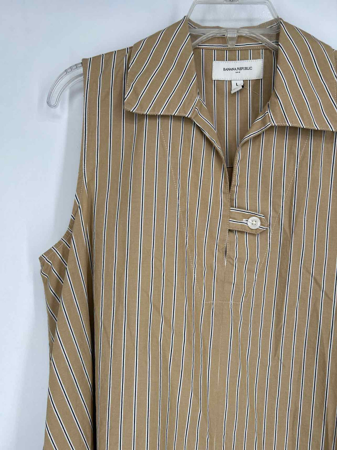 Banana Republic Size L Tan Striped Sleeveless Dress