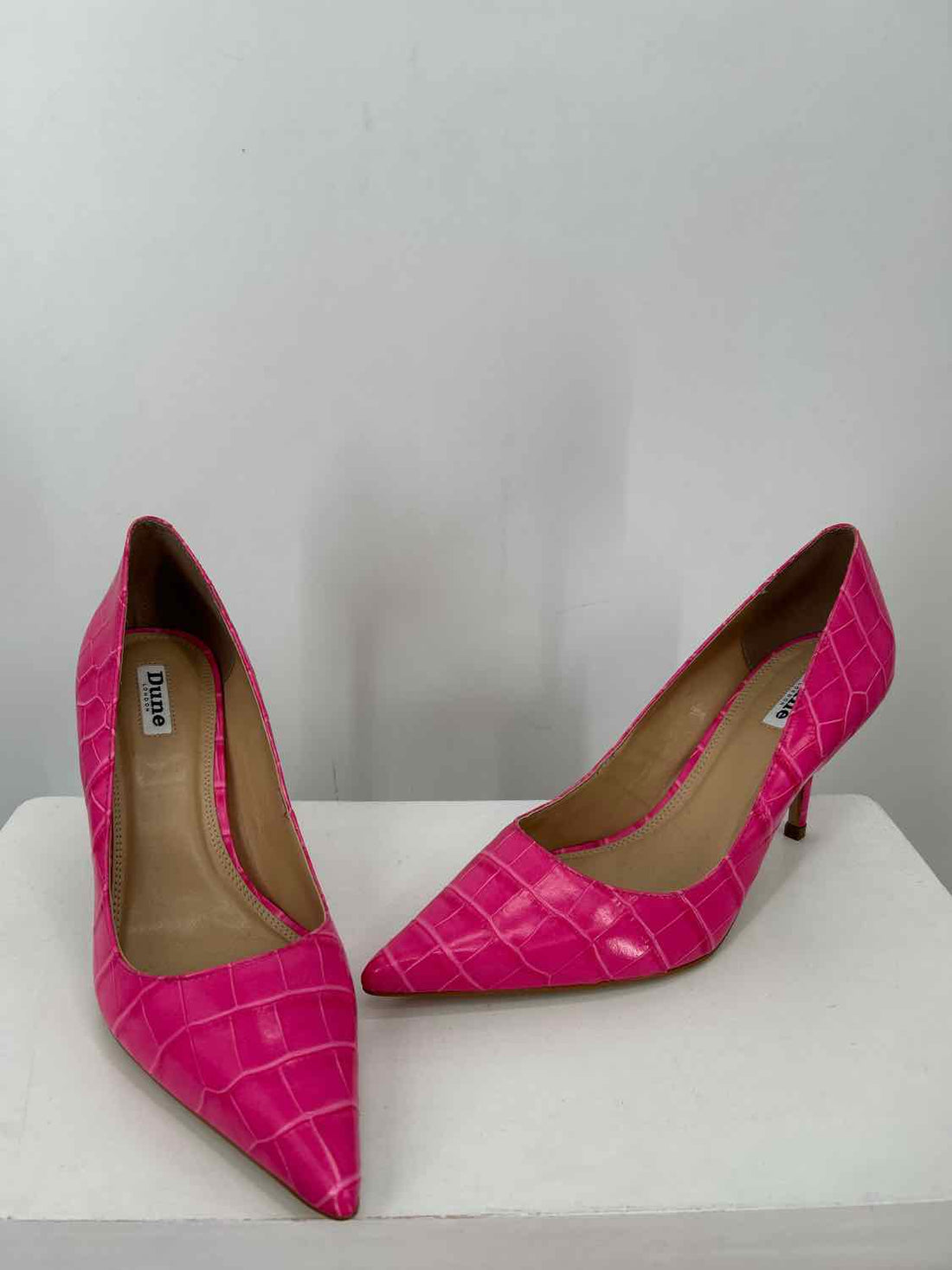 Dune Women Size 39 Pink Croc Embossed Leather Heels