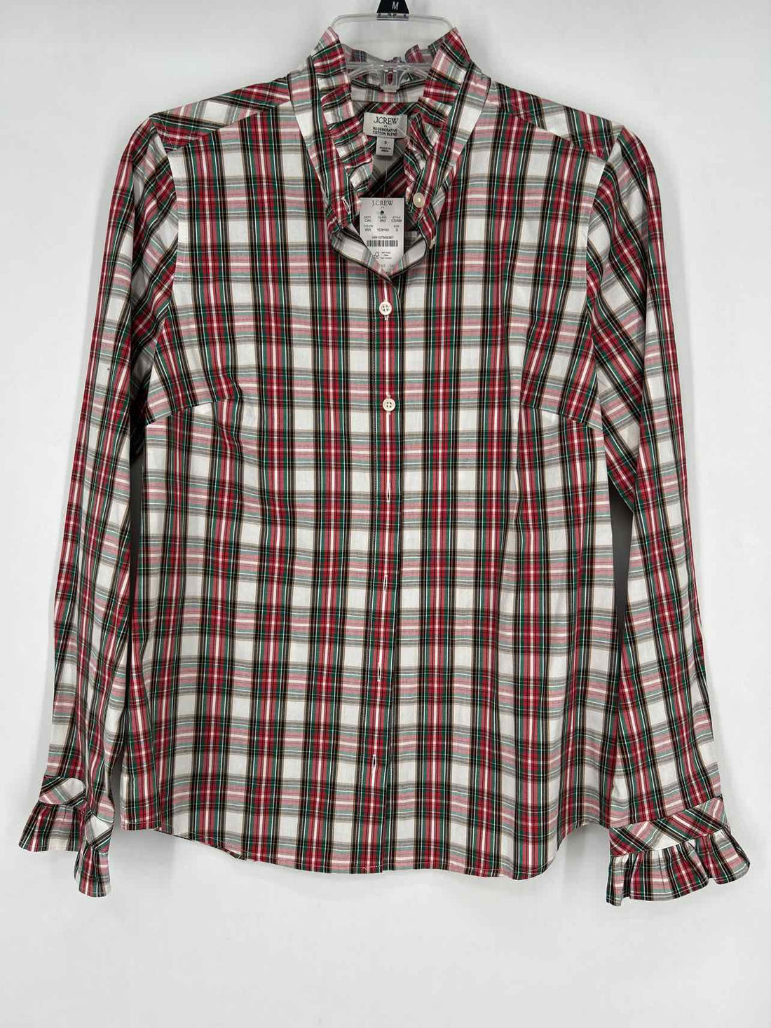 J Crew Size S White Red & Green Plaid NWT Long Sleeve