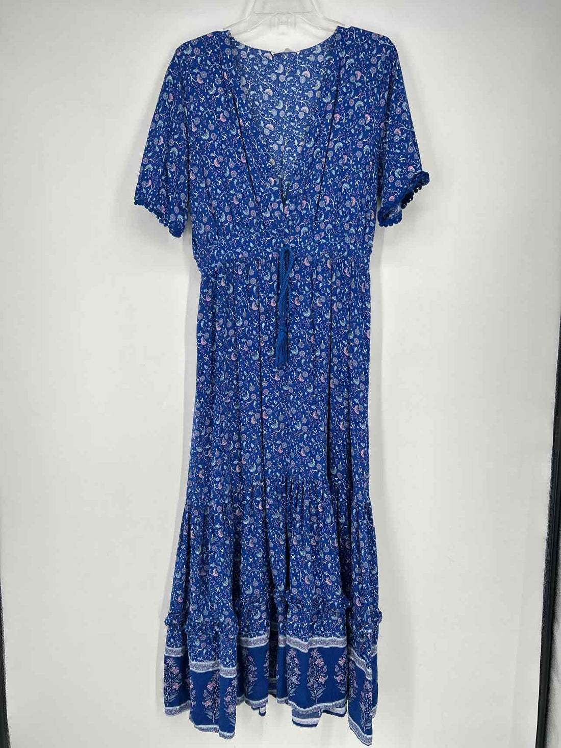 R Vivimos Size L Blue Floral Short Sleeve Dress