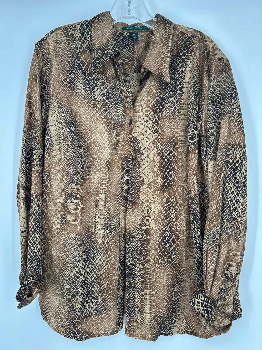 Lauren Ralph Lauren Size 1X Tan Print Long Sleeve Top/Blouse
