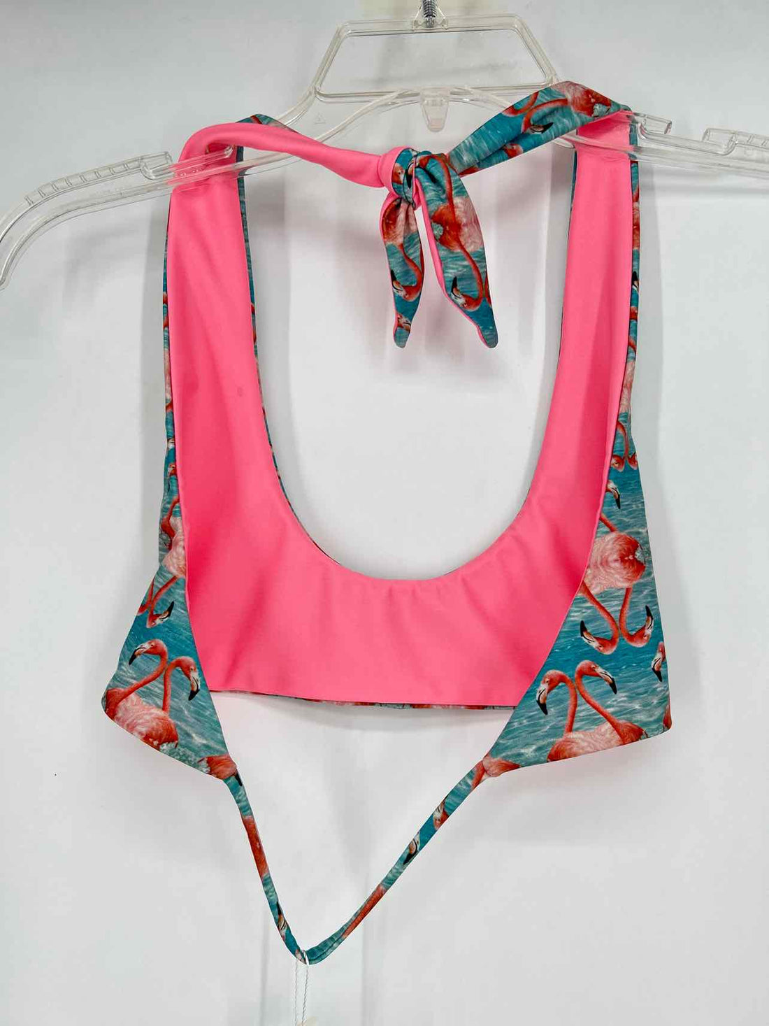 Don't Blow The Illusion Size L Blue & Pink Print NWT Swimsuit Top Only