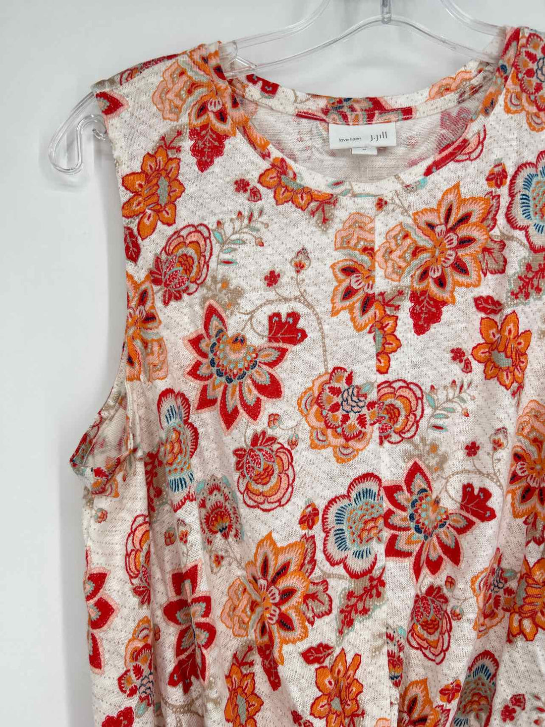 J Jill Love Linen Size M White & Red Floral Sleeveless
