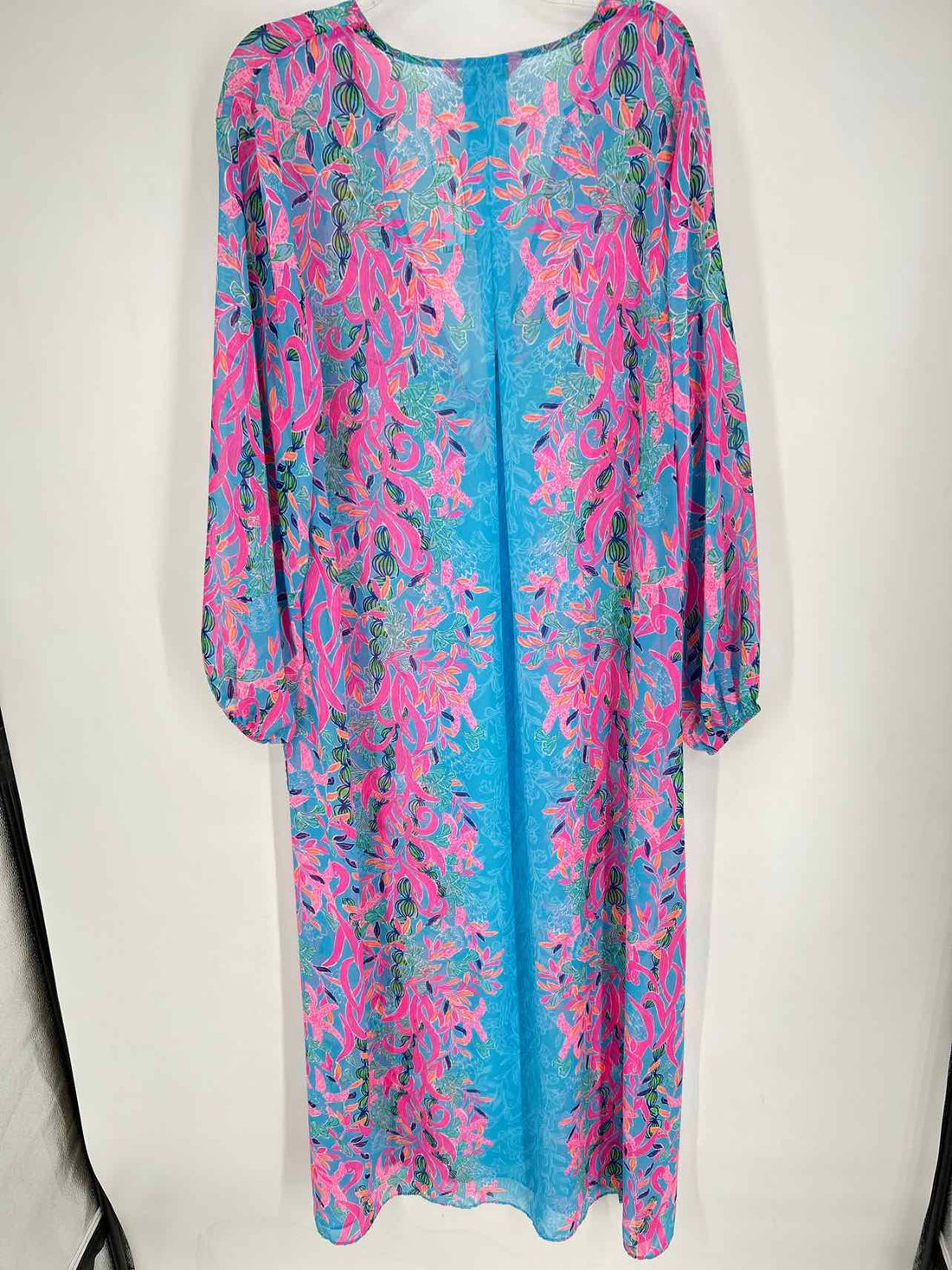 Lilly Pulitzer Size L/XL Light Blue & Pink Print Long Sleeve Coverup