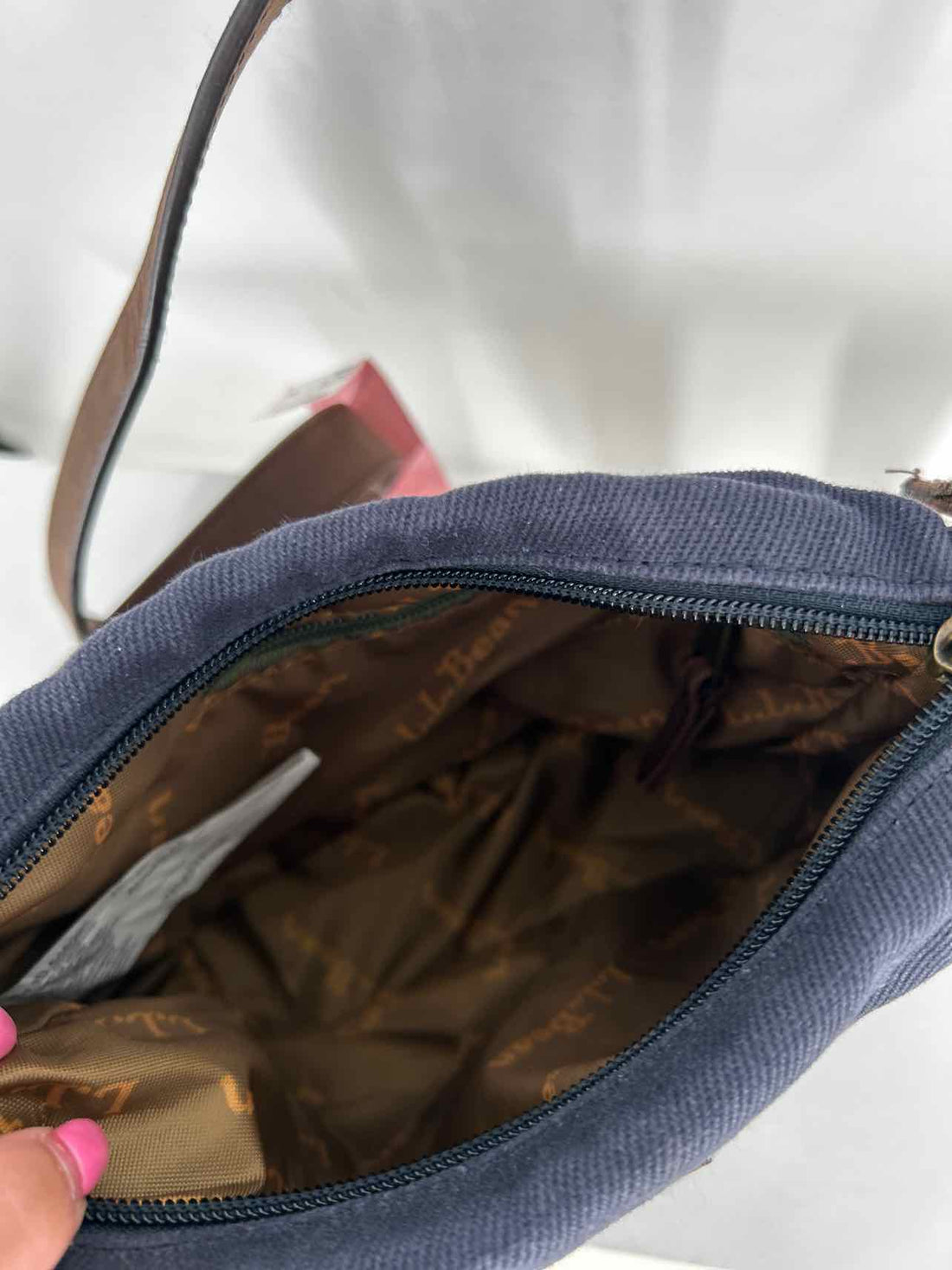 L L Bean Navy & Brown Canvas Crossbody