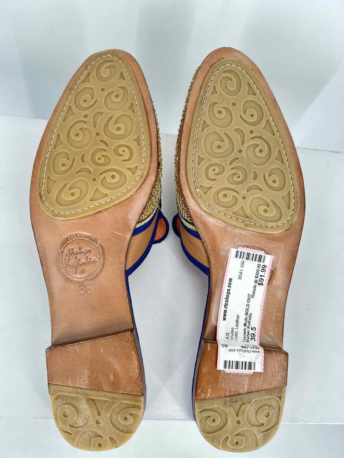 Meher KaKalia Women Size 39.5 Gold Leather Mules