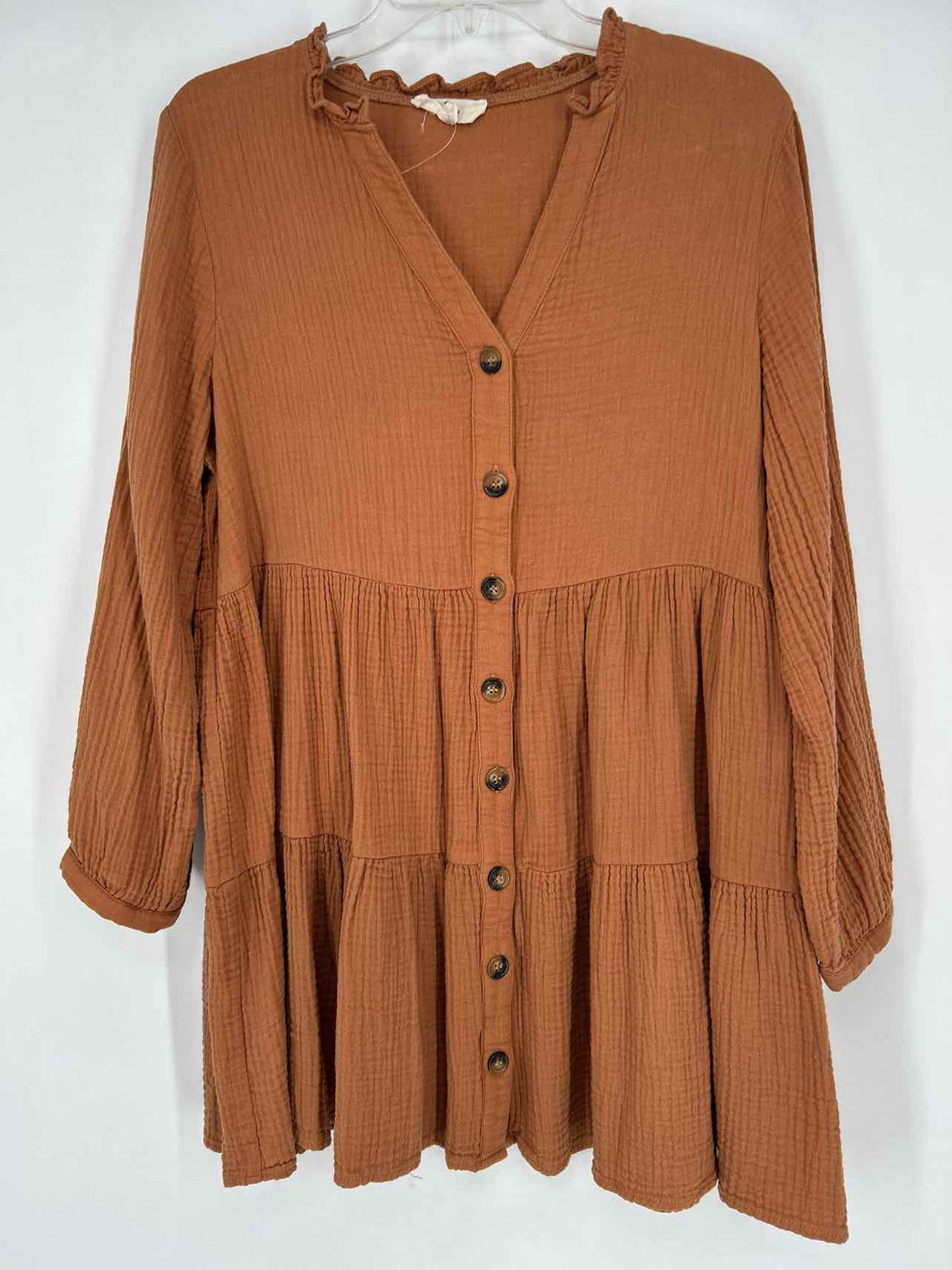 Entro Size M Brown Gauze Long Sleeve Dress