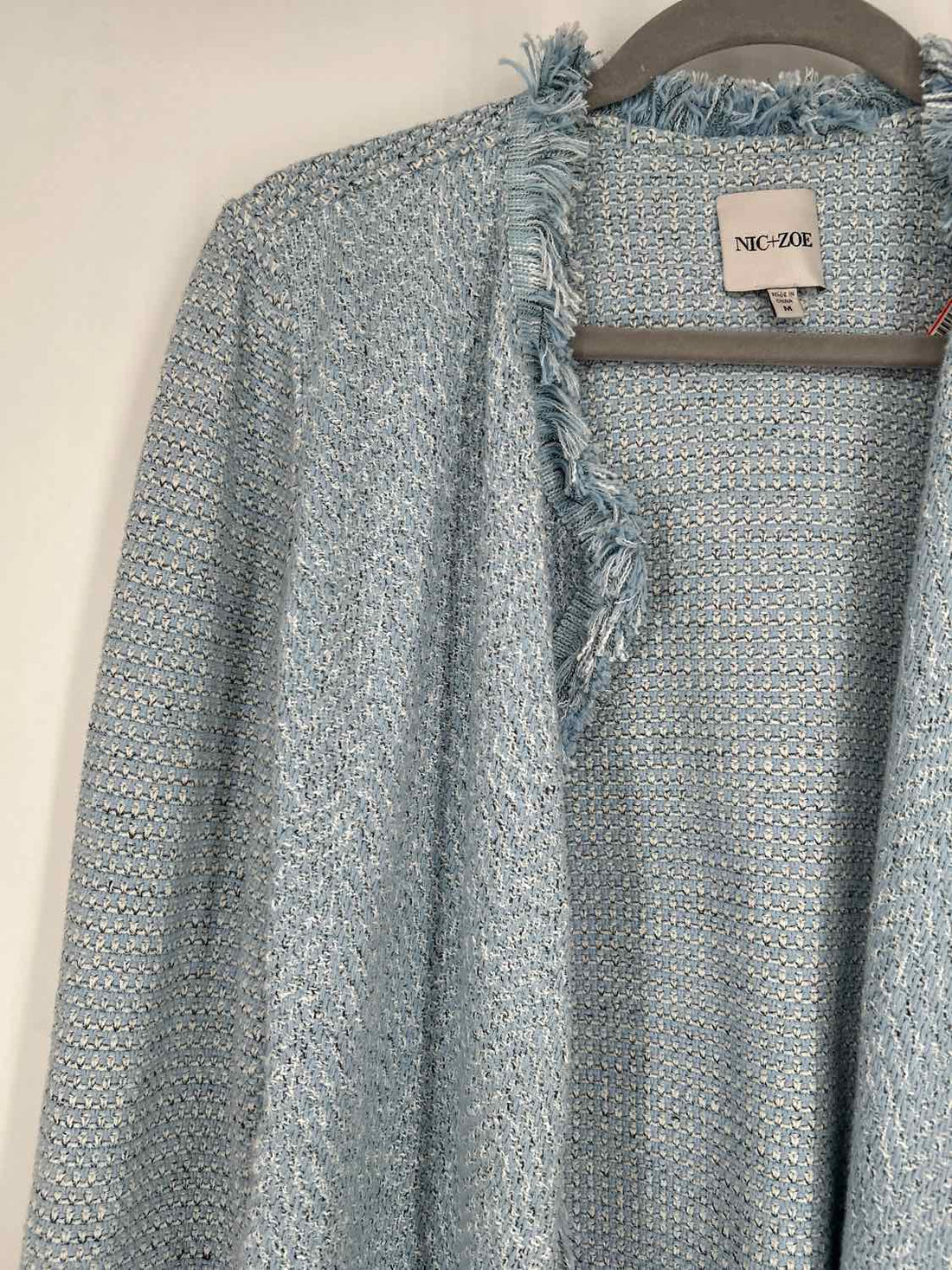 Nic+Zoe Size M Light Blue & White Tweed Blazer
