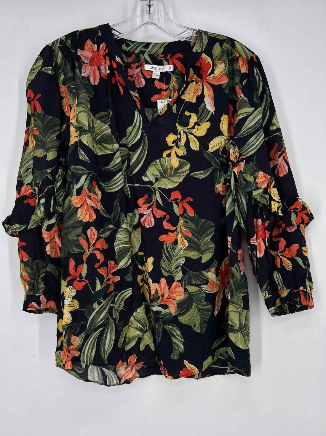Chicos Size 1.5 (10) Dark Navy Floral Long Sleeve