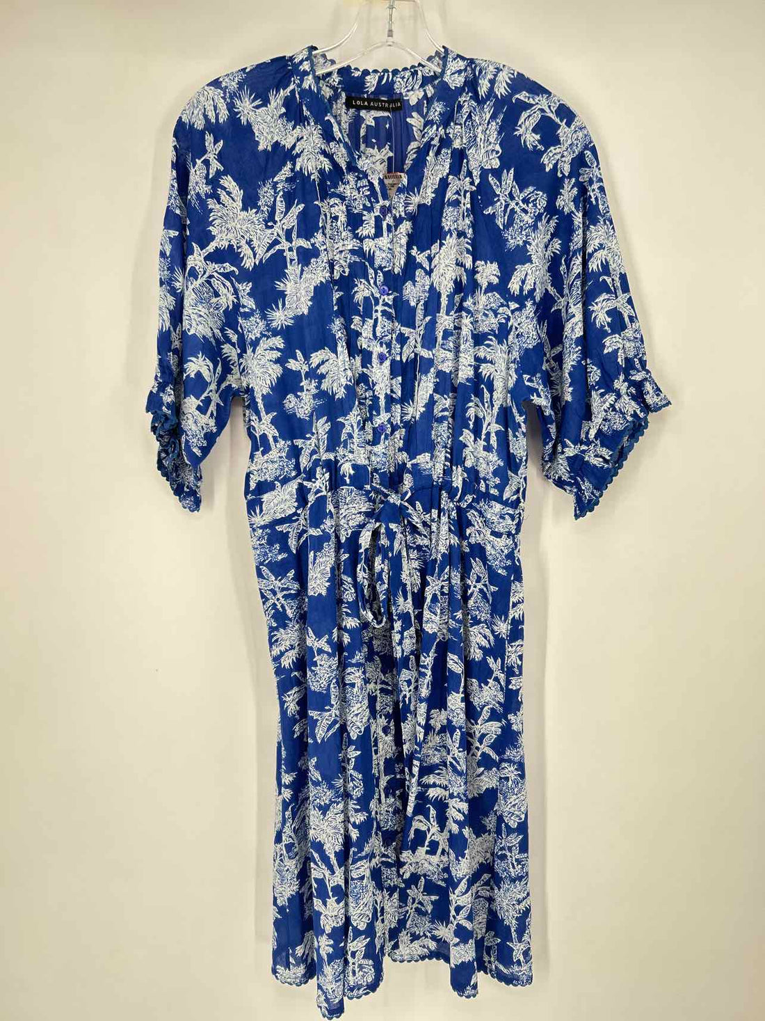 Lola Australia Size M Blue & White Print Long Sleeve Dress