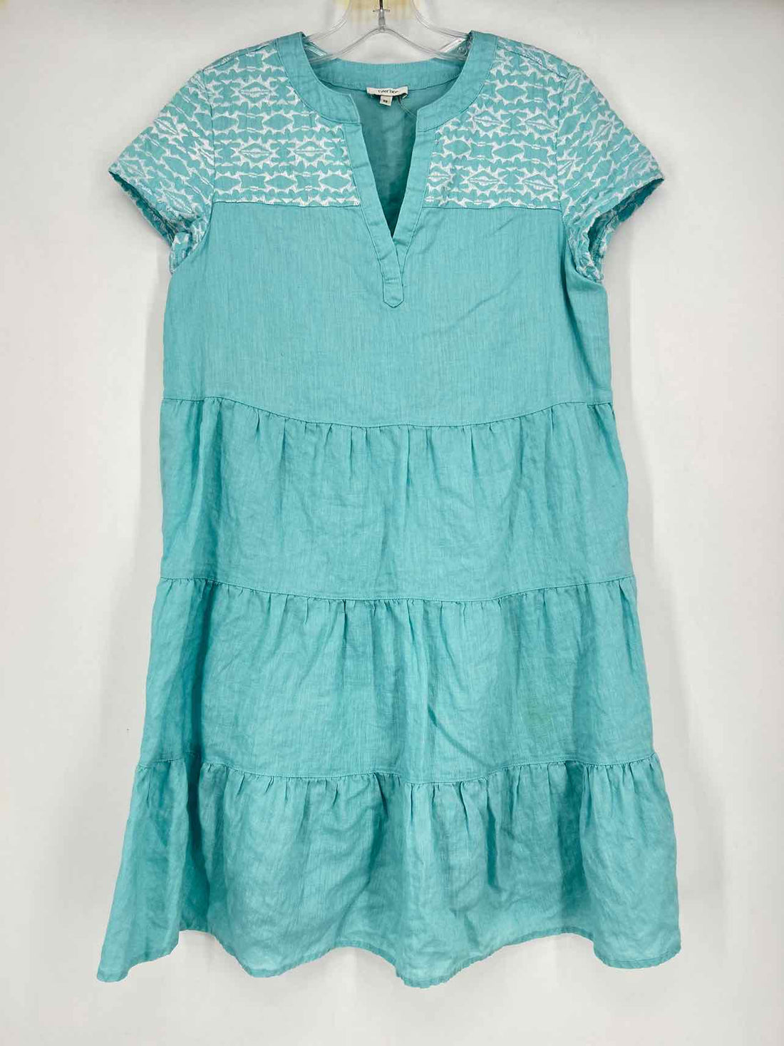 Tyler Boe Size XS Light Aqua & White Linen Short Sleeve Dress