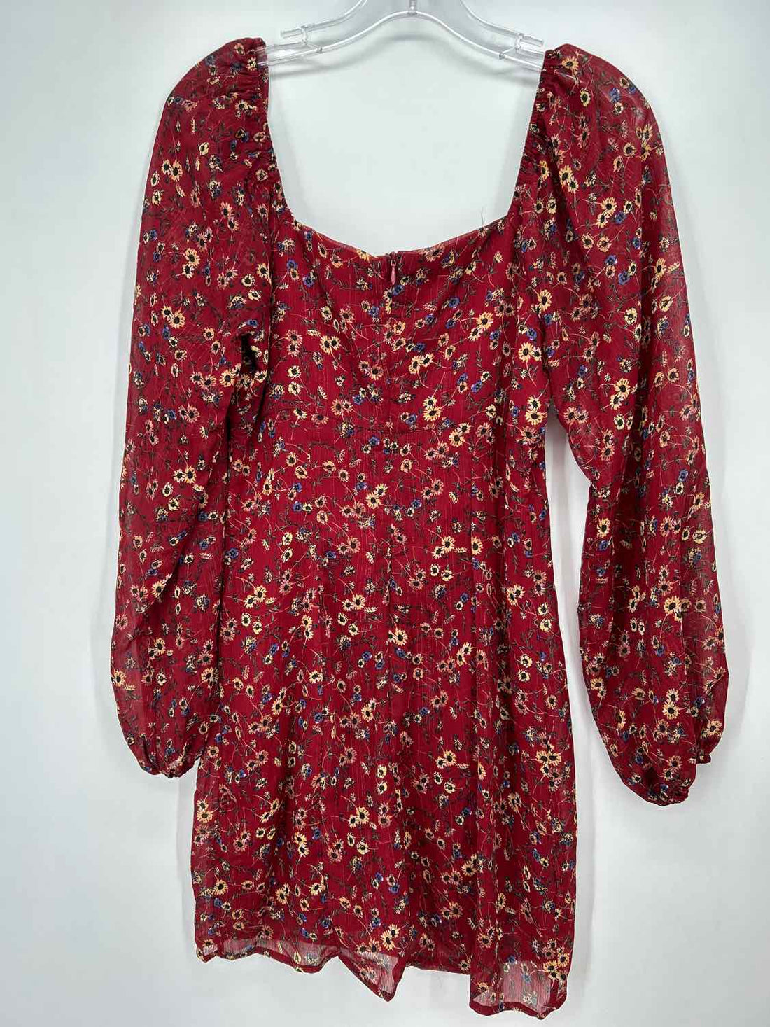 Altard State Size S Maroon Floral Shimmer Long Sleeve Dress