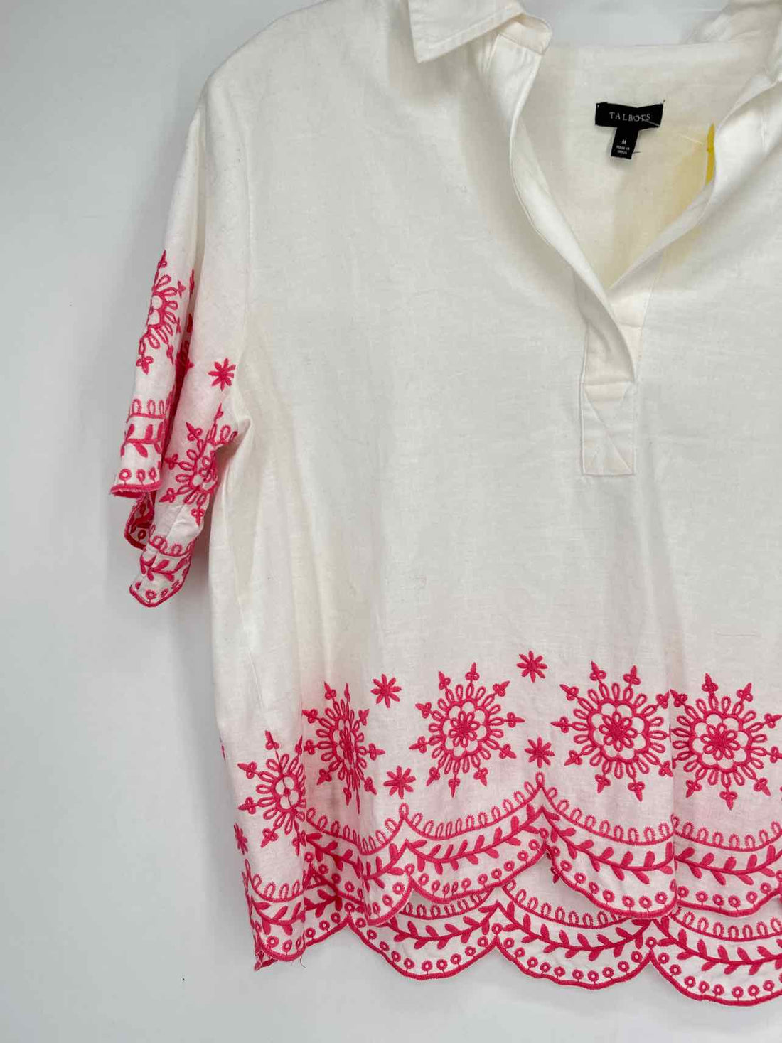 Talbots Size M White Embroidered Short Sleeve