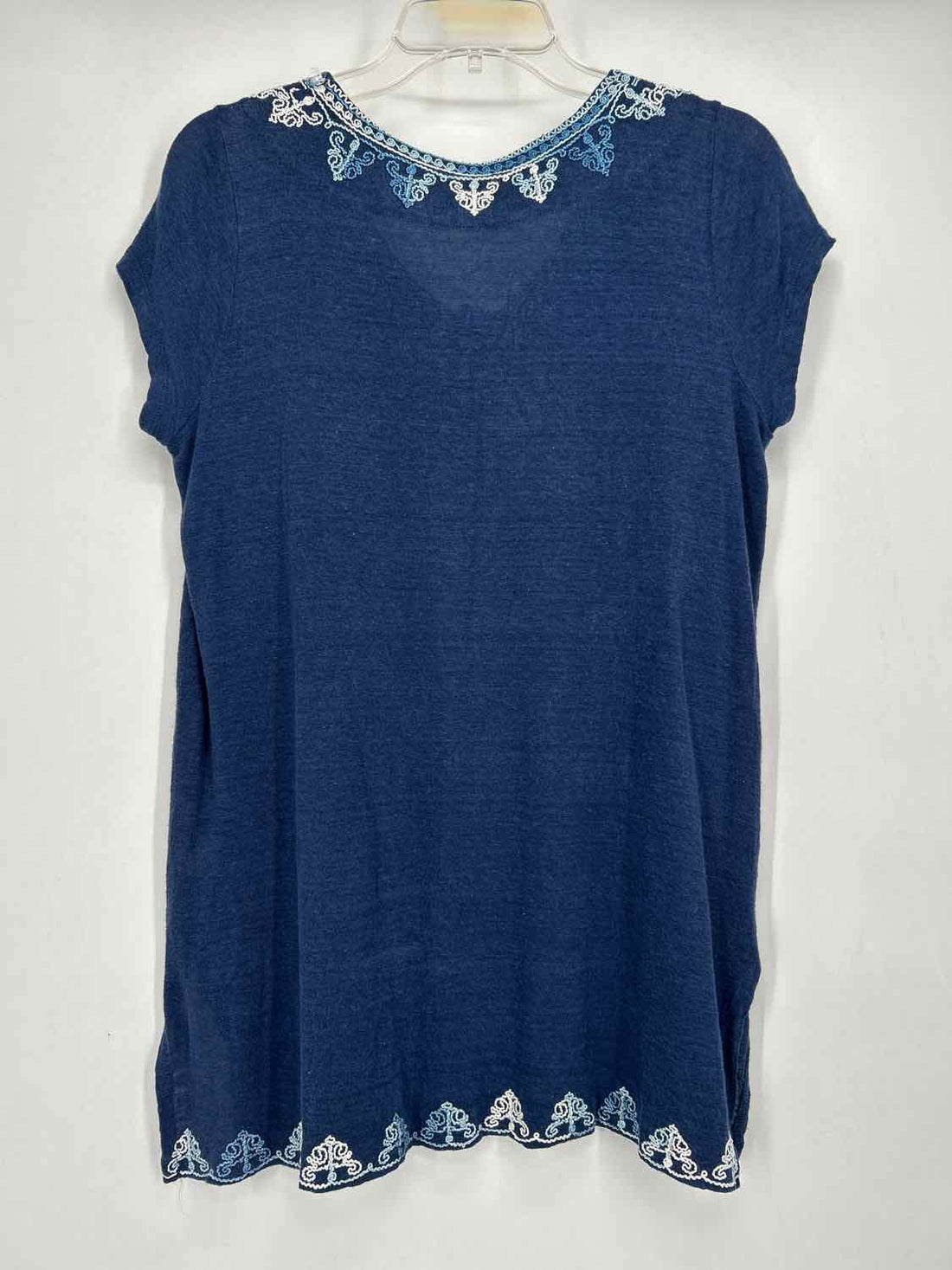 J Jill Love Linen Size SP Navy Embroidered Linen 100% Short Sleeve