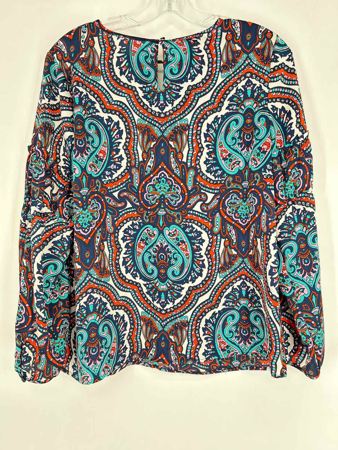 Talbots Size MP White & Navy Print Long Sleeve