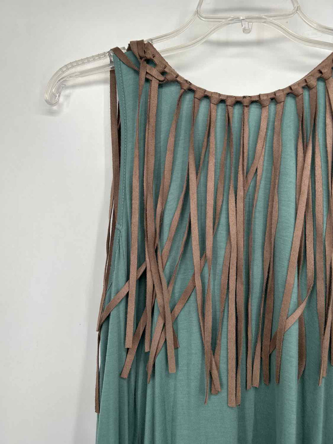 Judith March Size M Light Teal & Taupe Fringe Sleeveless