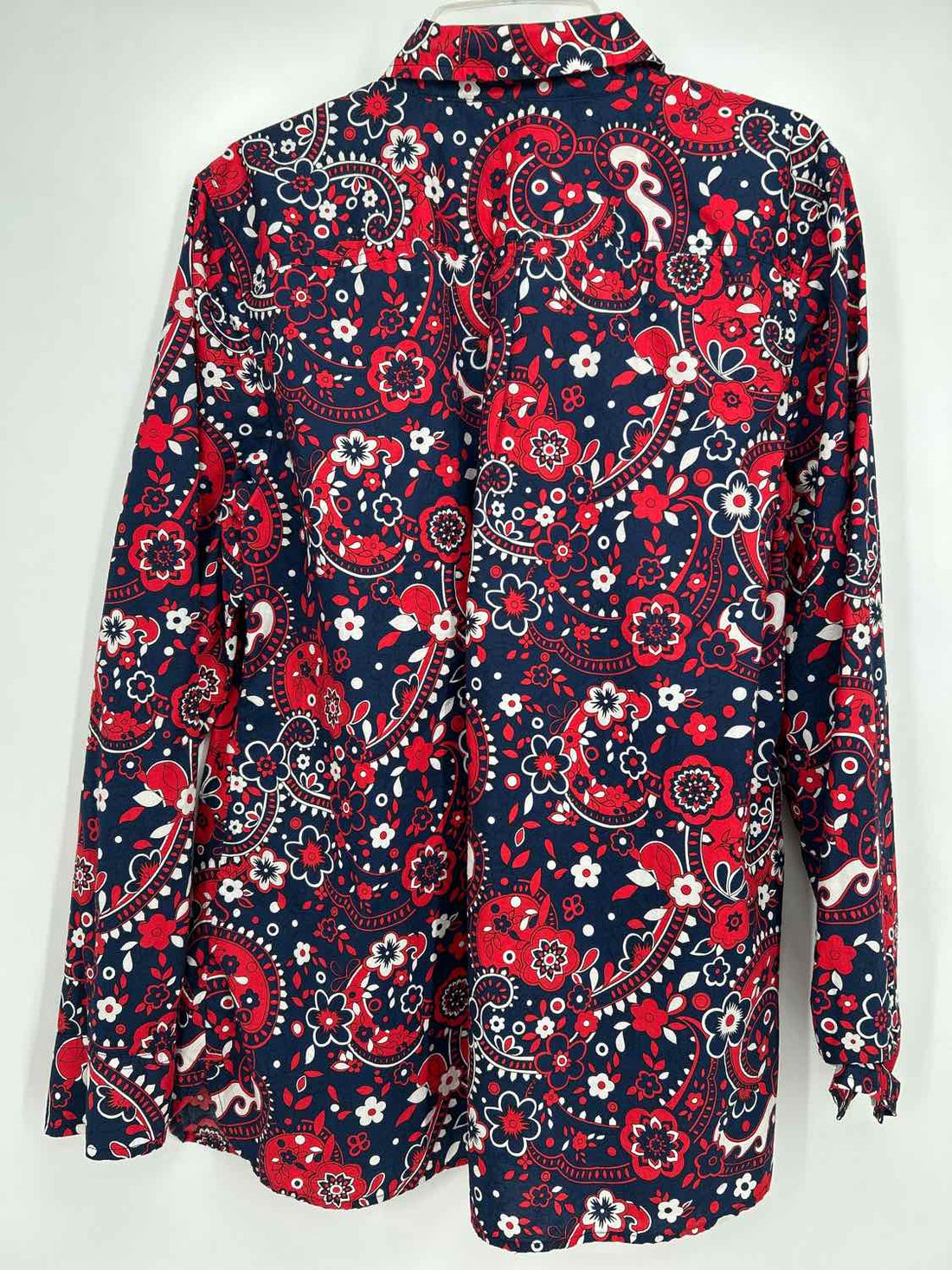 Talbots Size M Navy & Red Print Long Sleeve