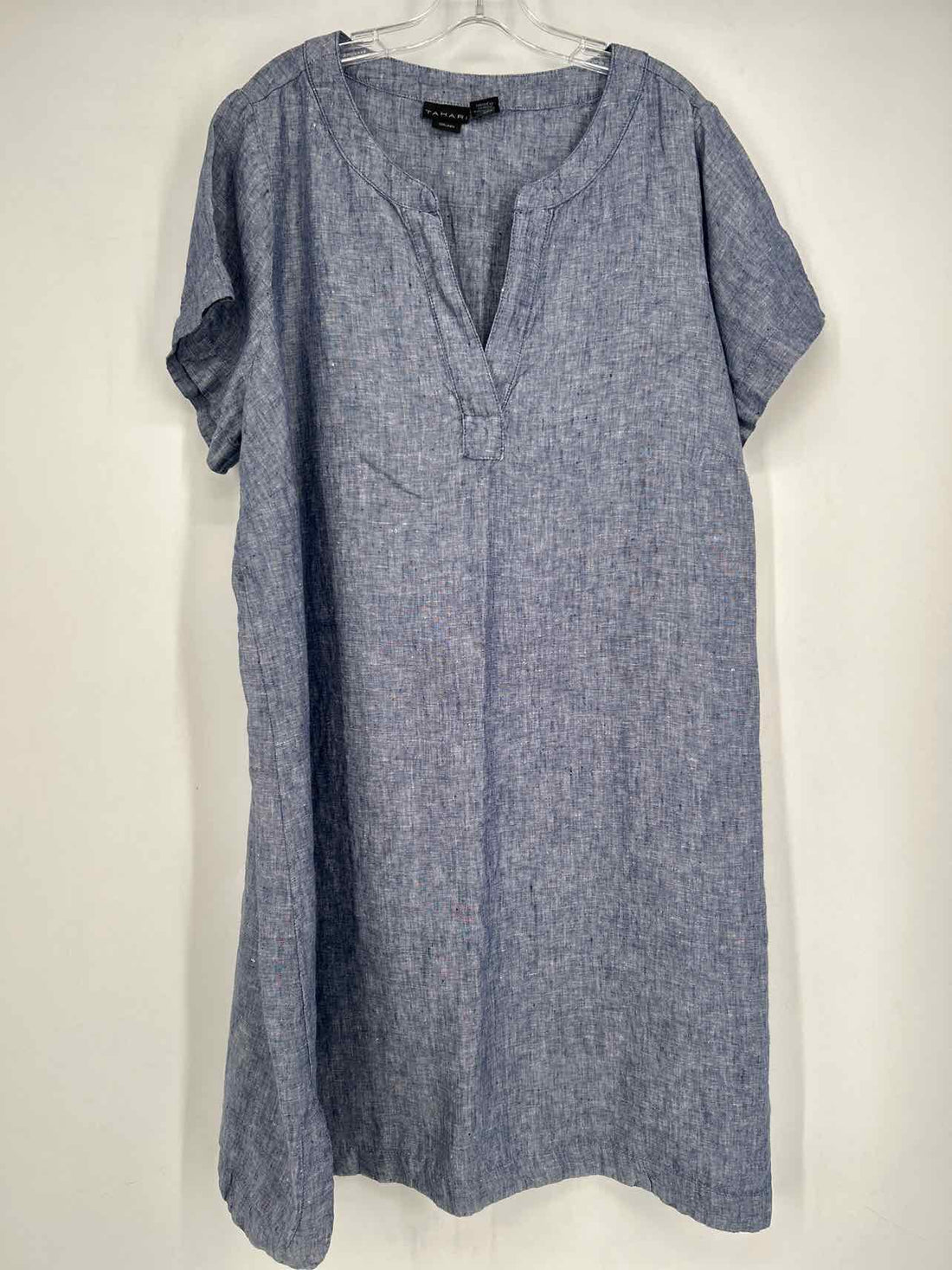 Tahari Size 2X Navy Linen Short Sleeve Dress