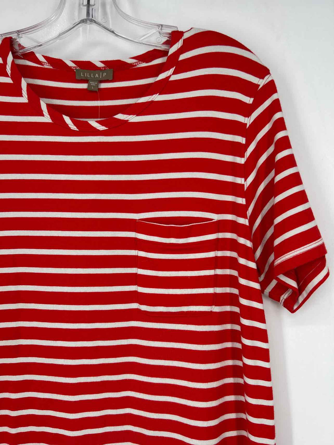 Lilla P Size L Red & White Striped Short Sleeve Dress
