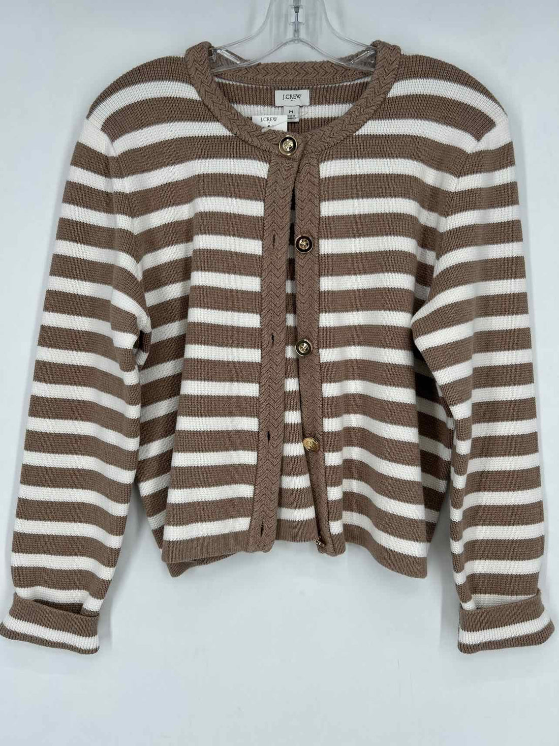 J Crew Size M Taupe & White Striped NWT Cardigan