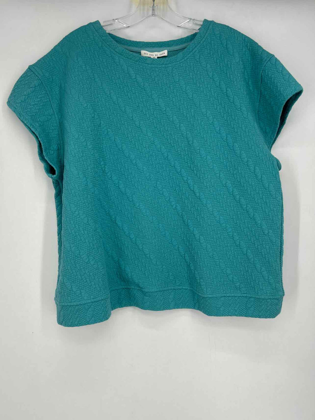 See And Be Seen Size M Turquoise Textured Short Sleeve