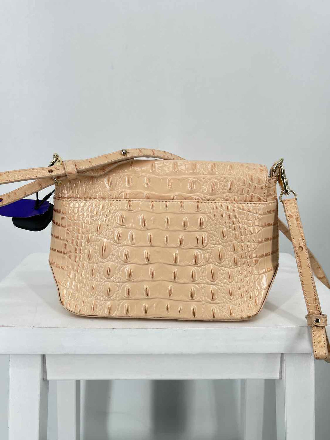 Brahmin Ayla Beige Croc Embossed Crossbody
