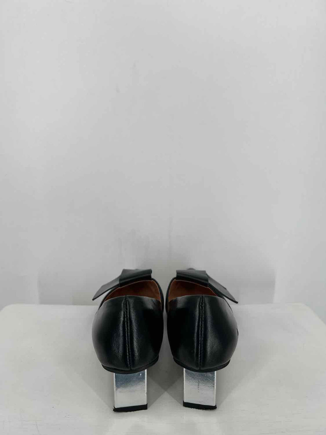 All Black Women Size 38 Black & Silver Half Bow Square Wedges