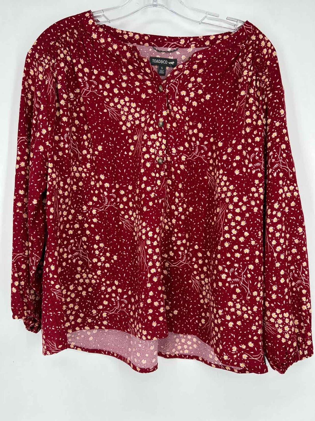 Toad & Co Size S Dark Red & White Floral Long Sleeve