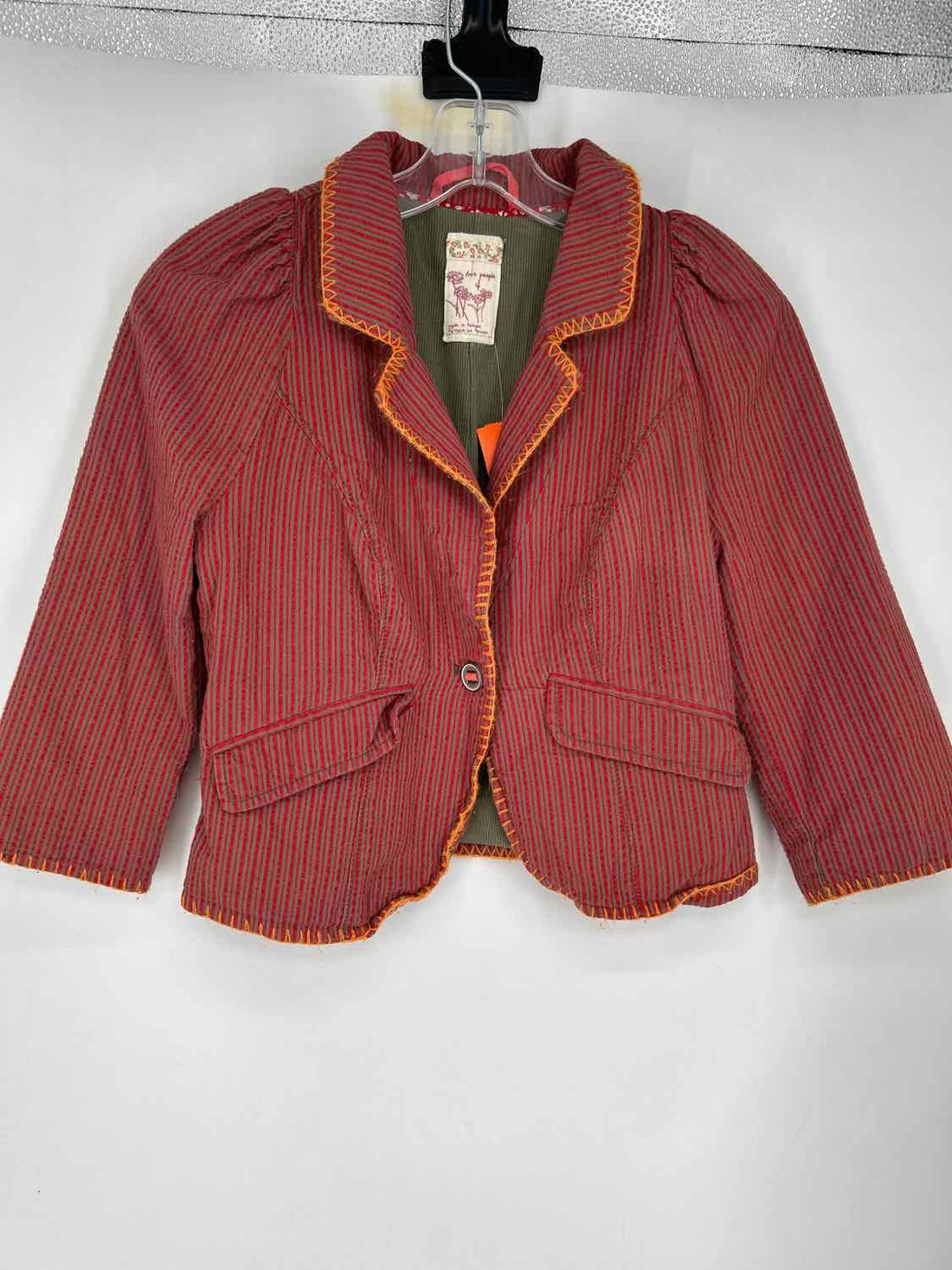 Free People Size 4 Red Striped Vintage Blazer