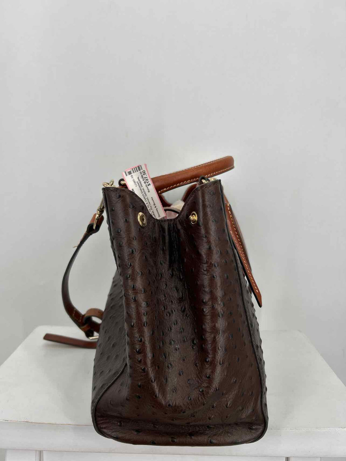 Dooney & Bourke Brown Ostrich Embossed Leather Pre Owned Satchel