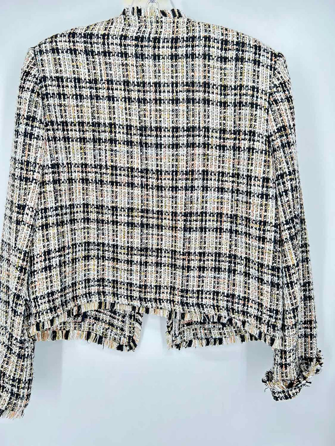 Calvin Klein Size 10 Black & White Print Tweed Blazer