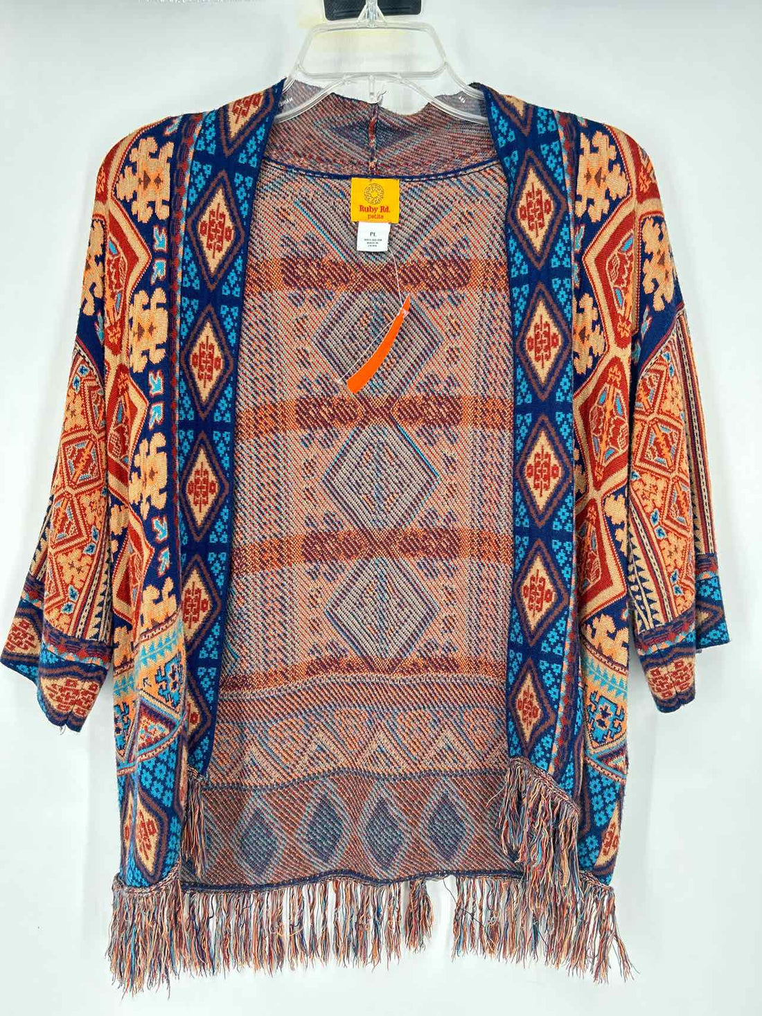 Ruby Rd Size LP Navy & Tan Print Cardigan