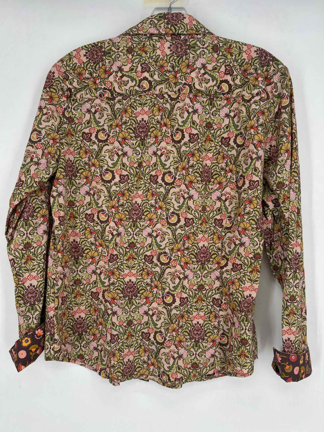 Robert Graham Size L Green Yellow & Brown Floral Long Sleeve