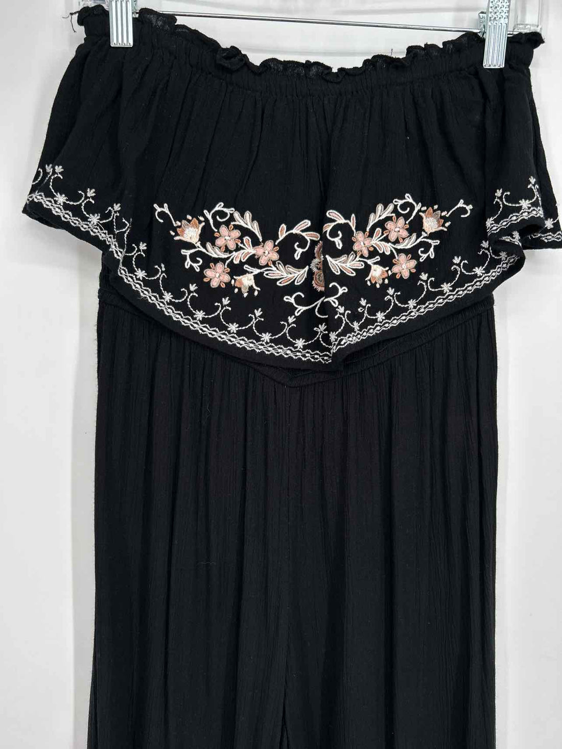 White Crow Size M Black & White Embroidered Strapless Jumpsuit