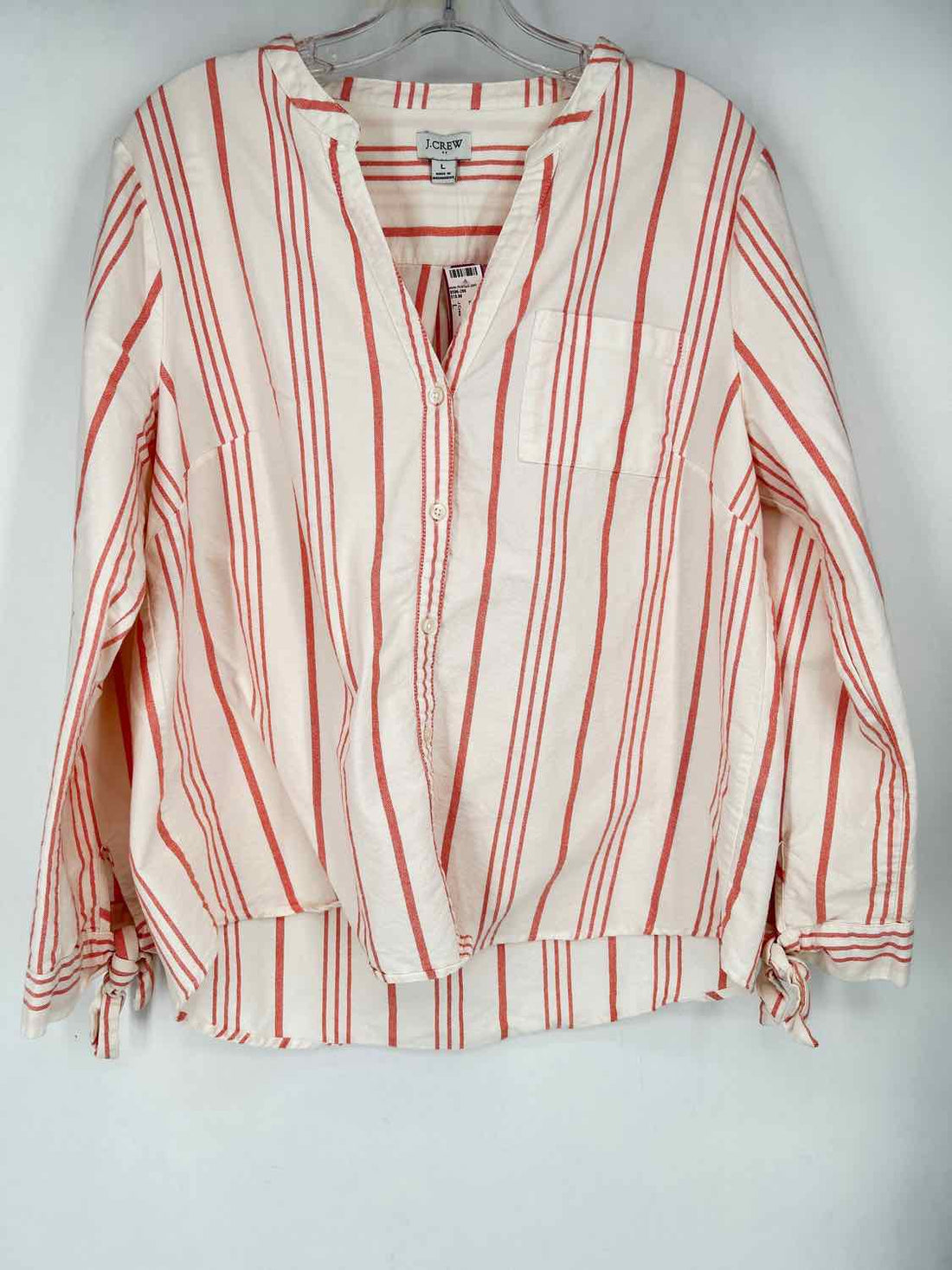 J Crew Size L White with Peach Stripes Long Sleeve