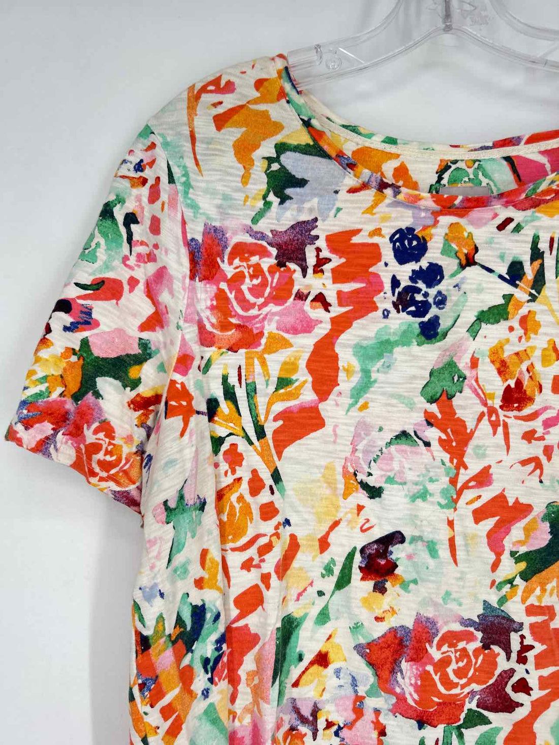 Chicos Size 2/L White Watercolor Short Sleeve