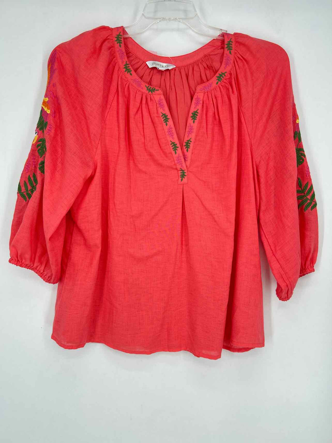 Crown & Ivy Size L Pink Embroidered Long Sleeve