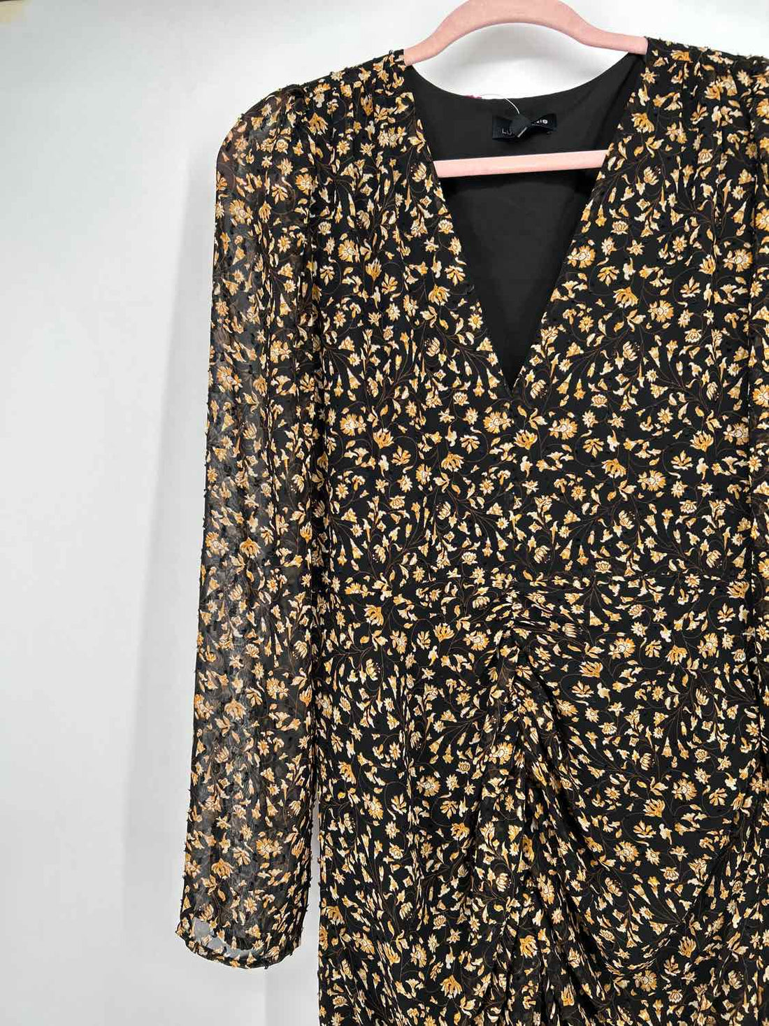 Lucy Paris Size XL Black & Yellow Floral Long Sleeve Dress