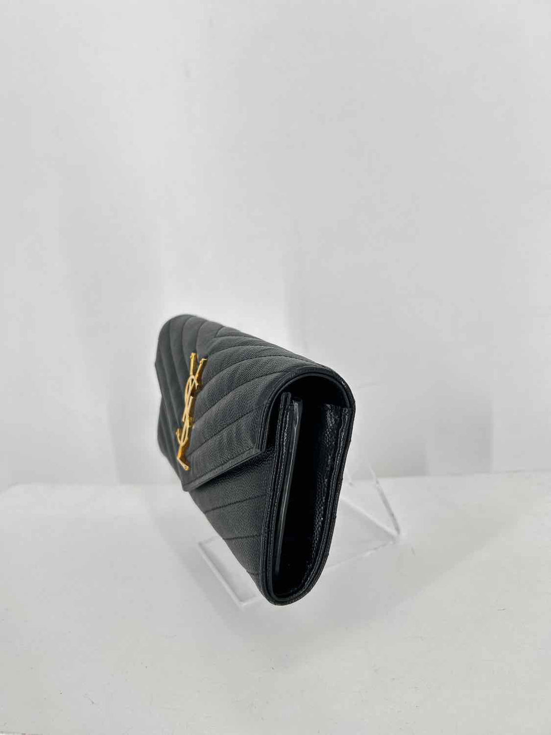 YSL Cassandre Large Flap Black Grained Leather Pre Owned LUXURY