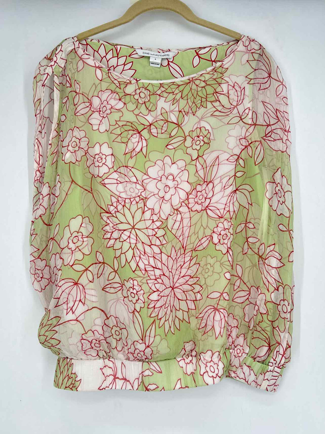 Diane Von Furstenberg Size 6 Green Print Silk Sleeveless