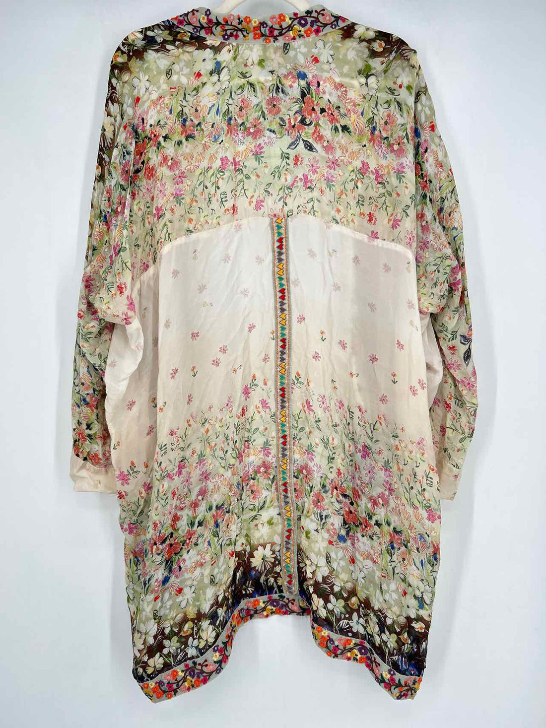Johnny Was Size L Cream & Green Floral Cupra Rayon Kimono