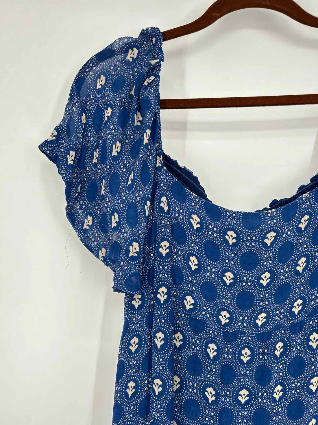 Maeve Size MP Blue & Beige Print Short Sleeve Dress