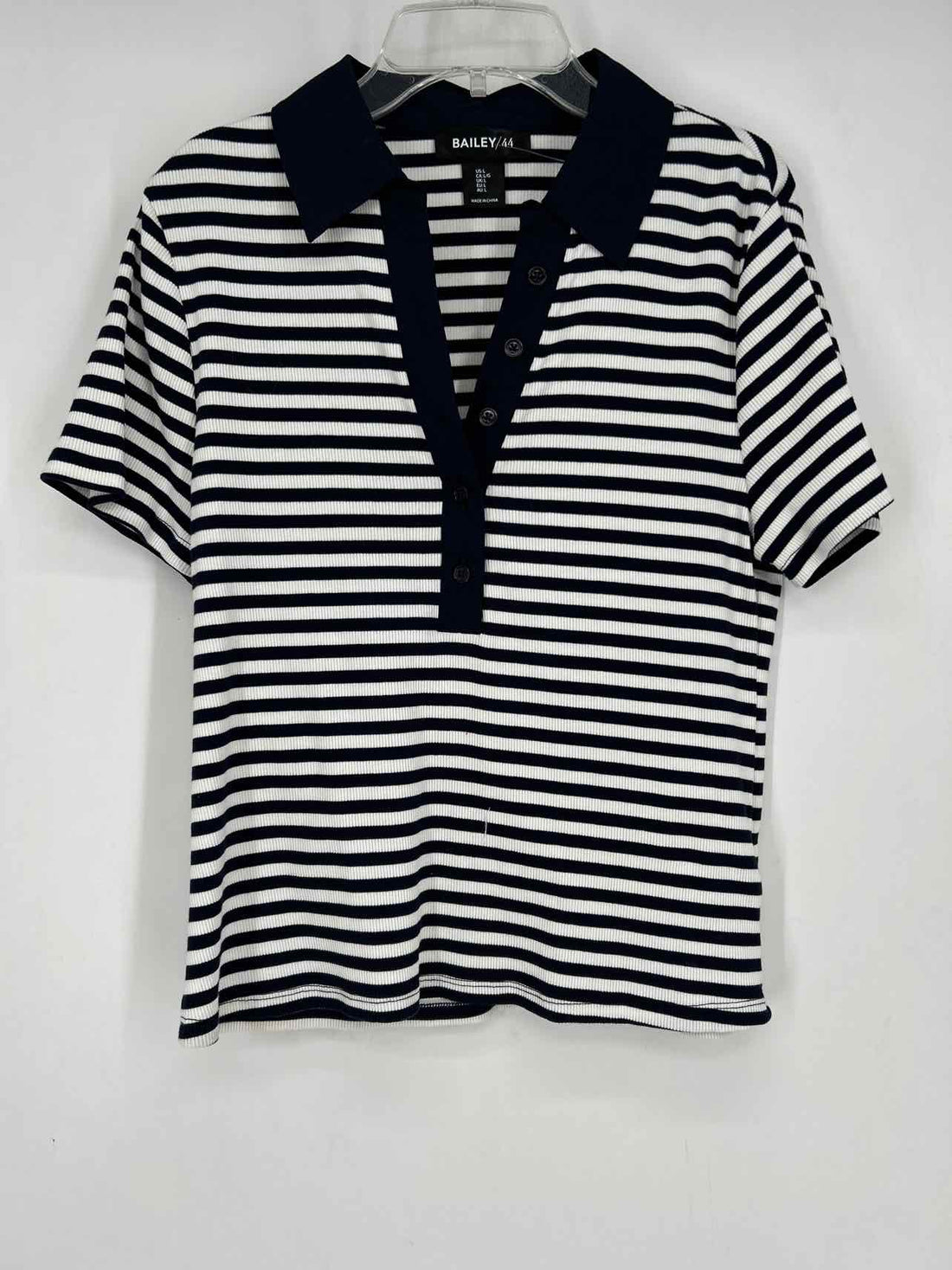 Bailey 44 Size L White & Navy Striped Short Sleeve